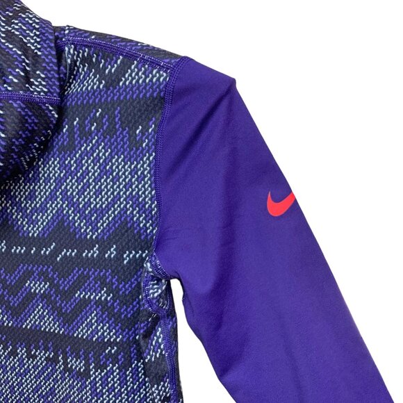 Nike Pro DriFit Purple Geometric Print Cowl Neck Long Sleeve Pullover - Picture 2 of 7